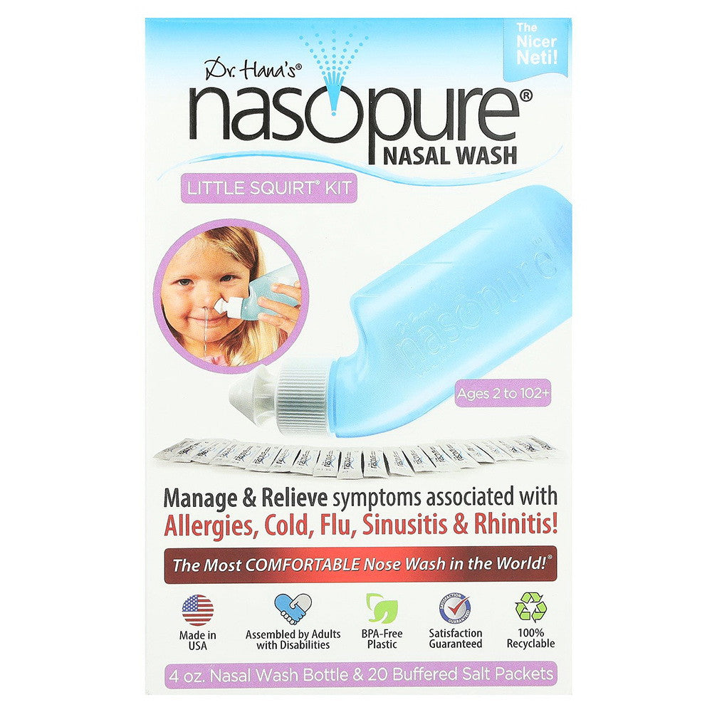 Nasopure Little Squirt Kit Nasal Wash System For Kids, 4 oz Nasopure wash Bottle, Buffered Salt Packets, 20 Ea